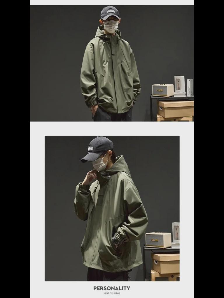 Men's Retro Street Style Hooded Jacket - Oversized, Solid Color, Trendy Brand