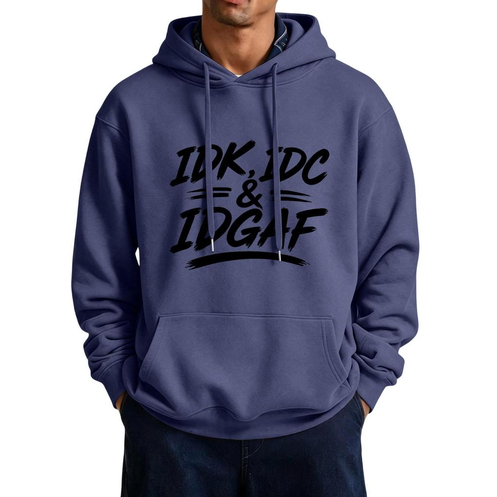 Men's Casual Hooded Jacket with Large Pockets and Funny Saying Print
