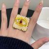 Pearl Demon Eye Ring Geometric Vintage Gold Ring Creative Blue Eyes Ring  Friends