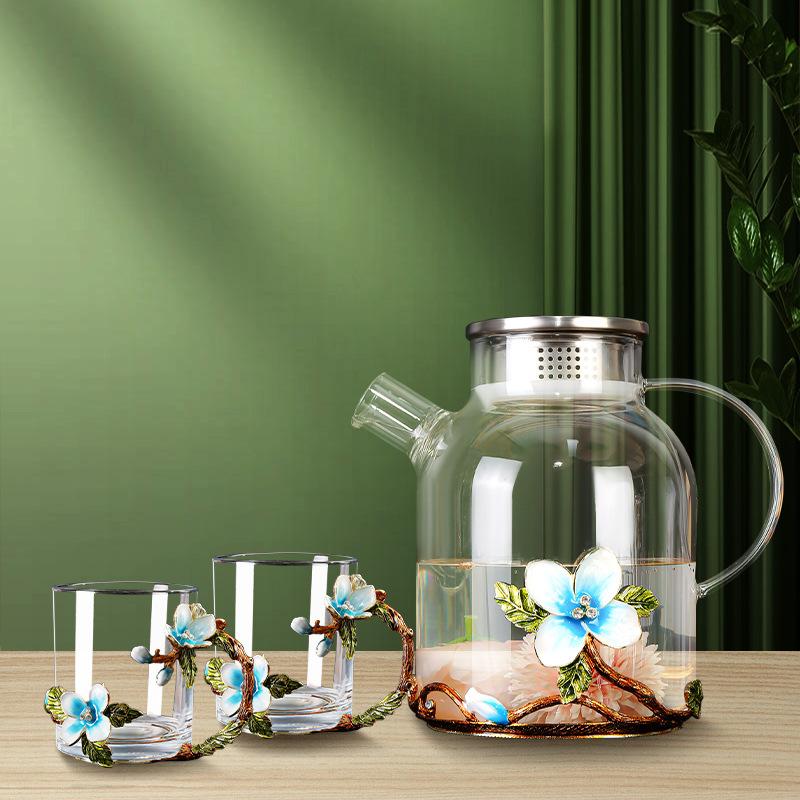 Household Large-Capacity Cold Kettle, Teapot, High-Value Drinking Cup, Exquisite Coffee Cup, Water Cup, Enamel Color Cherry Blossom Cup