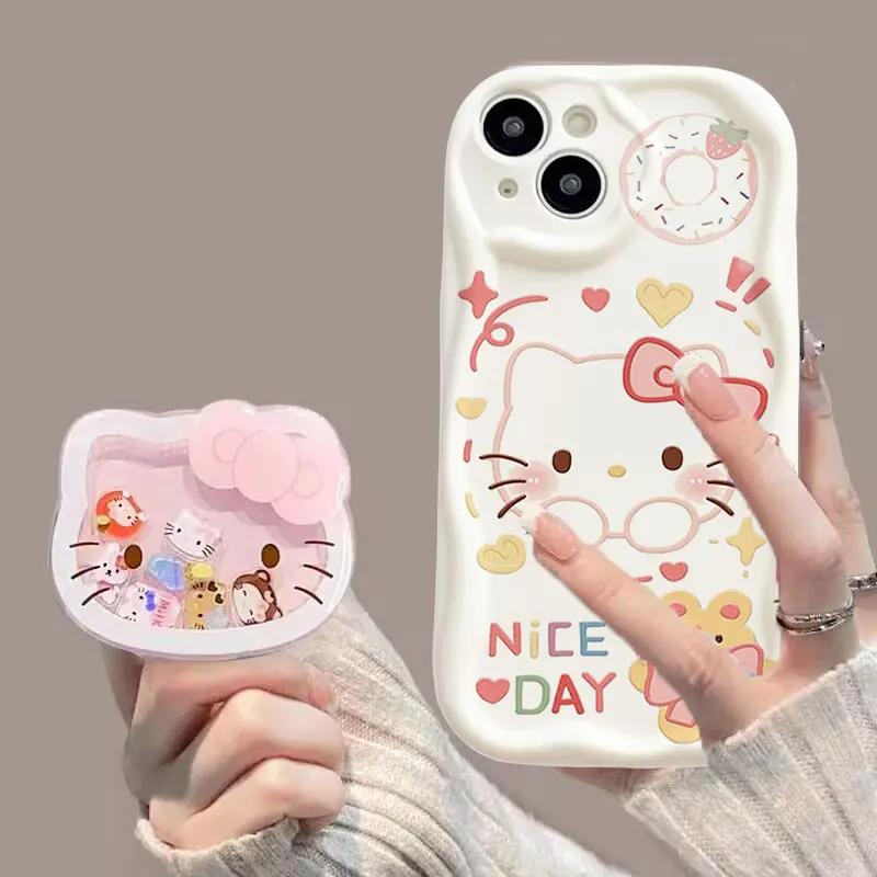 Cartoon Pink Hello Kitty Bracket Casing For Motorola MOTO Edge 50 Fusion Ultra Pro G84 G75 G60 G53 G52 G35 G05 G34 G30 5G Case