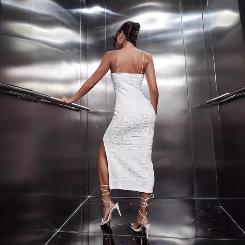 Sommer Damen Water Ripple Sexy Slim Slit Neckholder Kleid