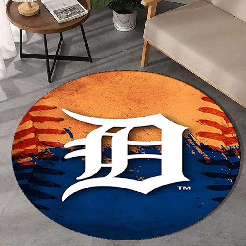 Detroit Tigers Emblem Round Rug for Livingroom,Bedroom, Palyroom, Chair Rug, Area Rug, Circle Carpet, Large Size Fan Christmas Gift
