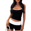 Women Casual 2 Piece Short Clothes Suits Slim Fit Streetwear Fashion Sleeveless Camisole   Fold-Over Micro Shorts Set Outfits
