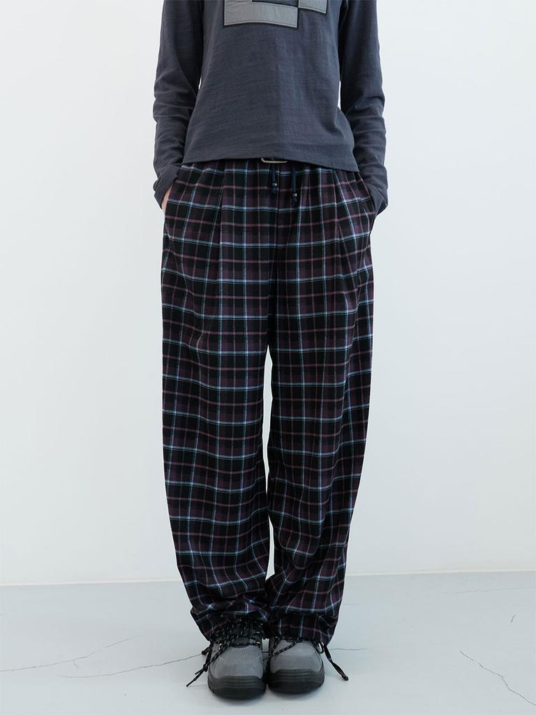 ENZO BLUES Classic Check Two-Way Elastic Pants (Purple Check)