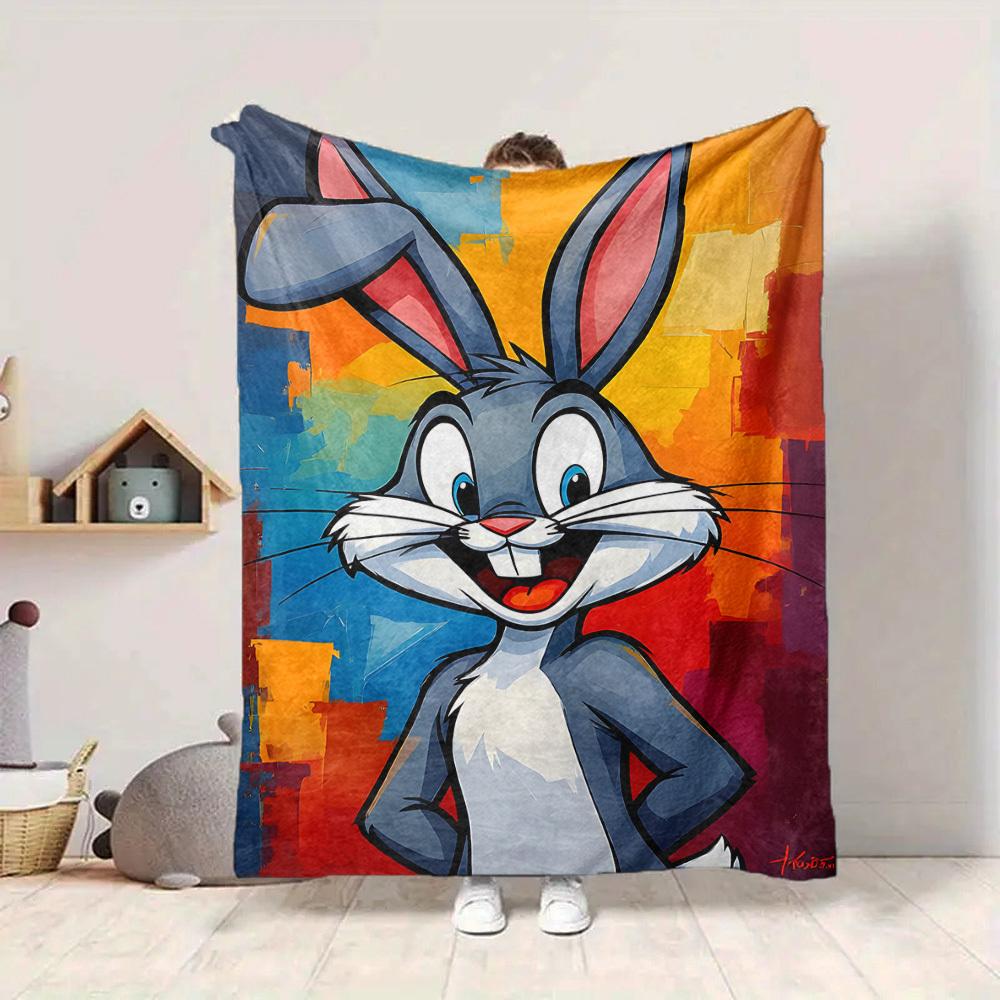 1pc Bugs Bunny Blanket Lightweight Flannel Throw For Sofa, Bed, Travel, Camping, Livingroom, Office, Couch, Chair, And Bed