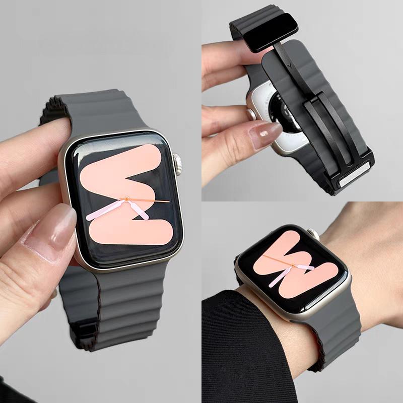 Silicone Strap For Apple watch band 49mm 46 45 44 40 41 38mm magnetic buckle bracelet iWatch series 3 4 5 6 se 7 8 9 10 Ultra 2