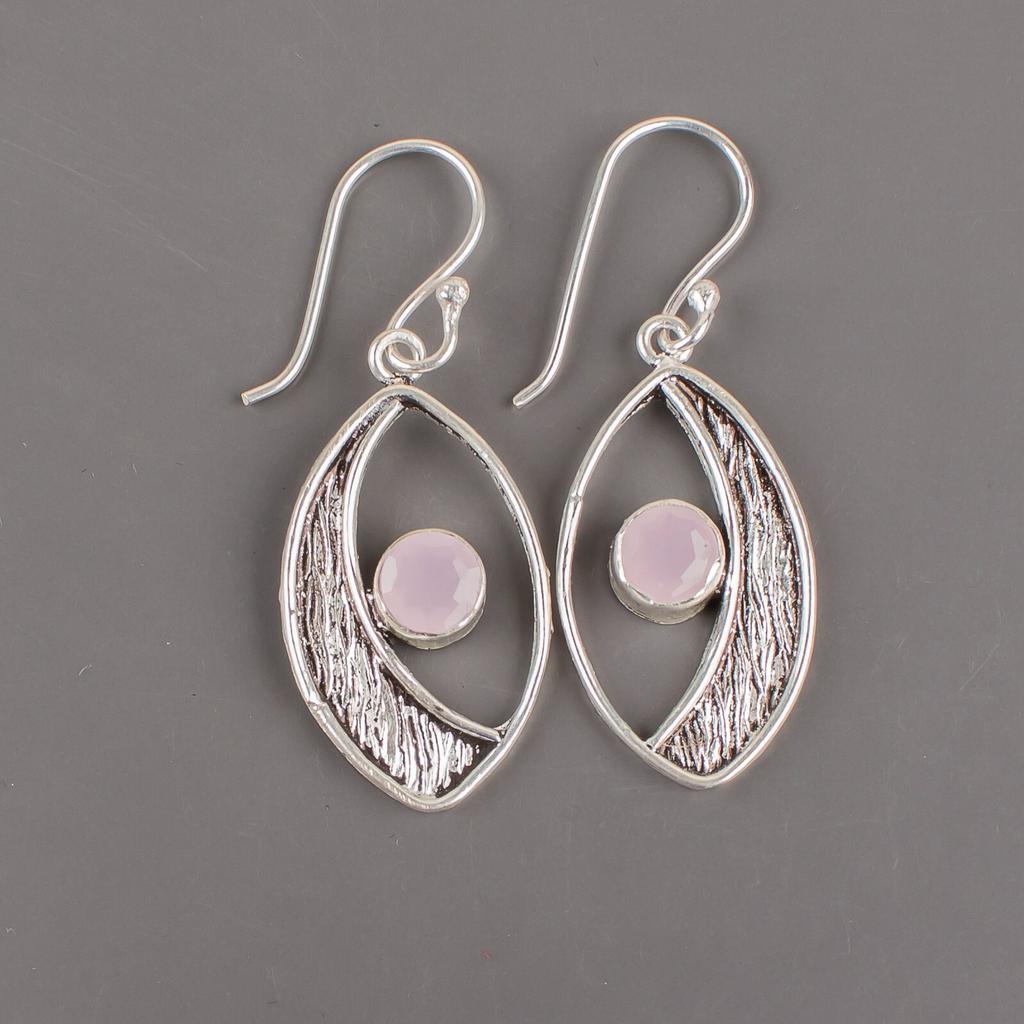 Rosenchalcedon Edelstein 925 Sterlingsilber Schmuck Handgefertigte Hakenohrringe 1,60" EE-61-14