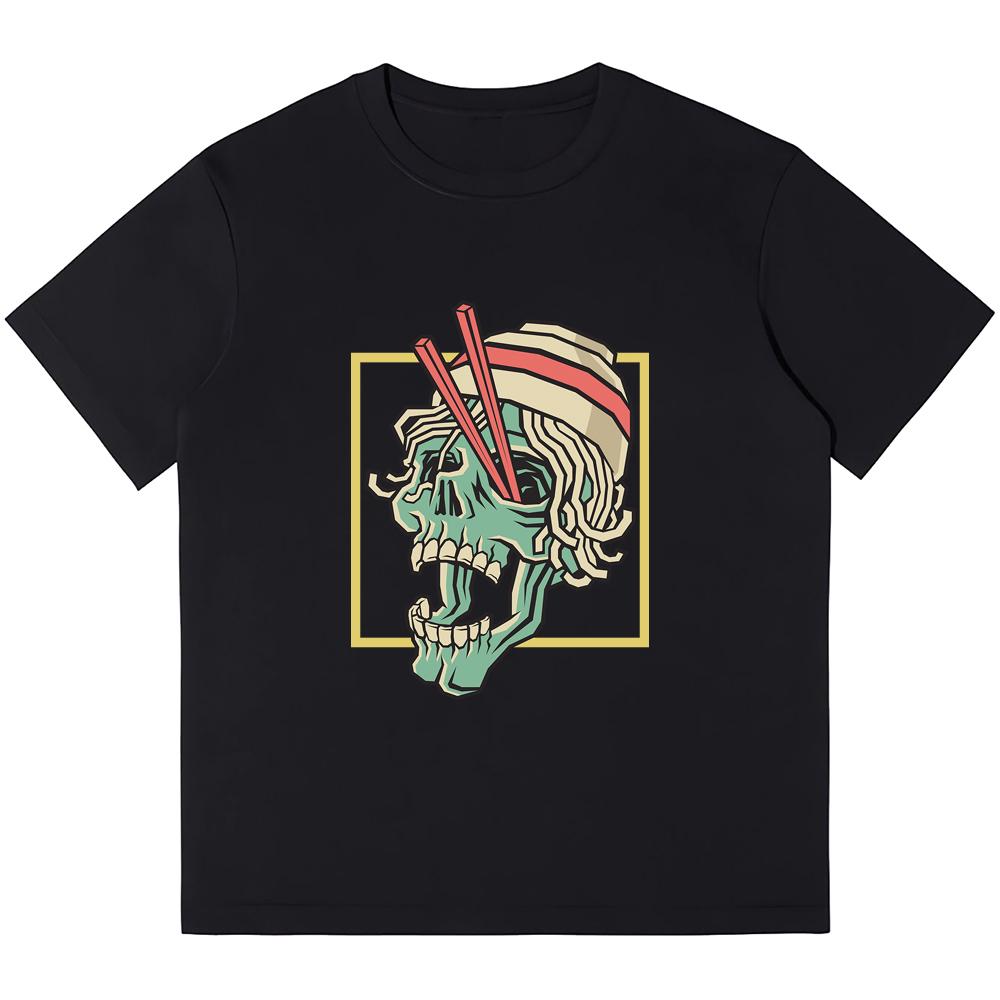 

230 GSM тяжелые хлопковые мужские футболки с лапшой и черепом с принтом в стиле ретро, ​​панк-футболка Harajuku, повседневная уличная одежда, футболки