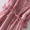 Pink Summer Dress for Women Vintage Cotton Casual Loose Shirt Dress Short-sleeved Mid-length Tunic Holiday Dress Robe