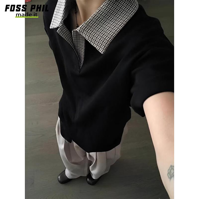 Foss Phil Men s Houndstooth Splice Polo T-shirt 2XL чёрный