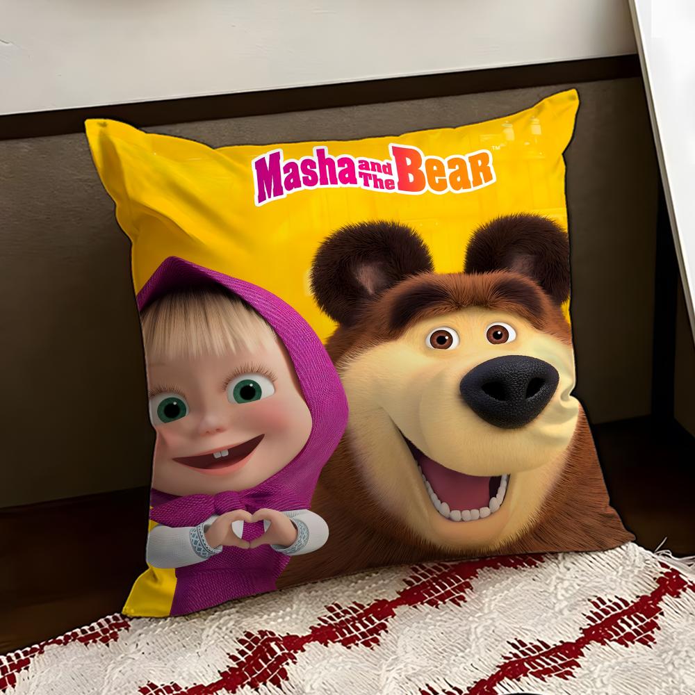 Cute MMasha and the BBear Cushion Cover Reversible Soft Durable Pillow Cover Home  Car MultiScene Use for Daily Comfort
