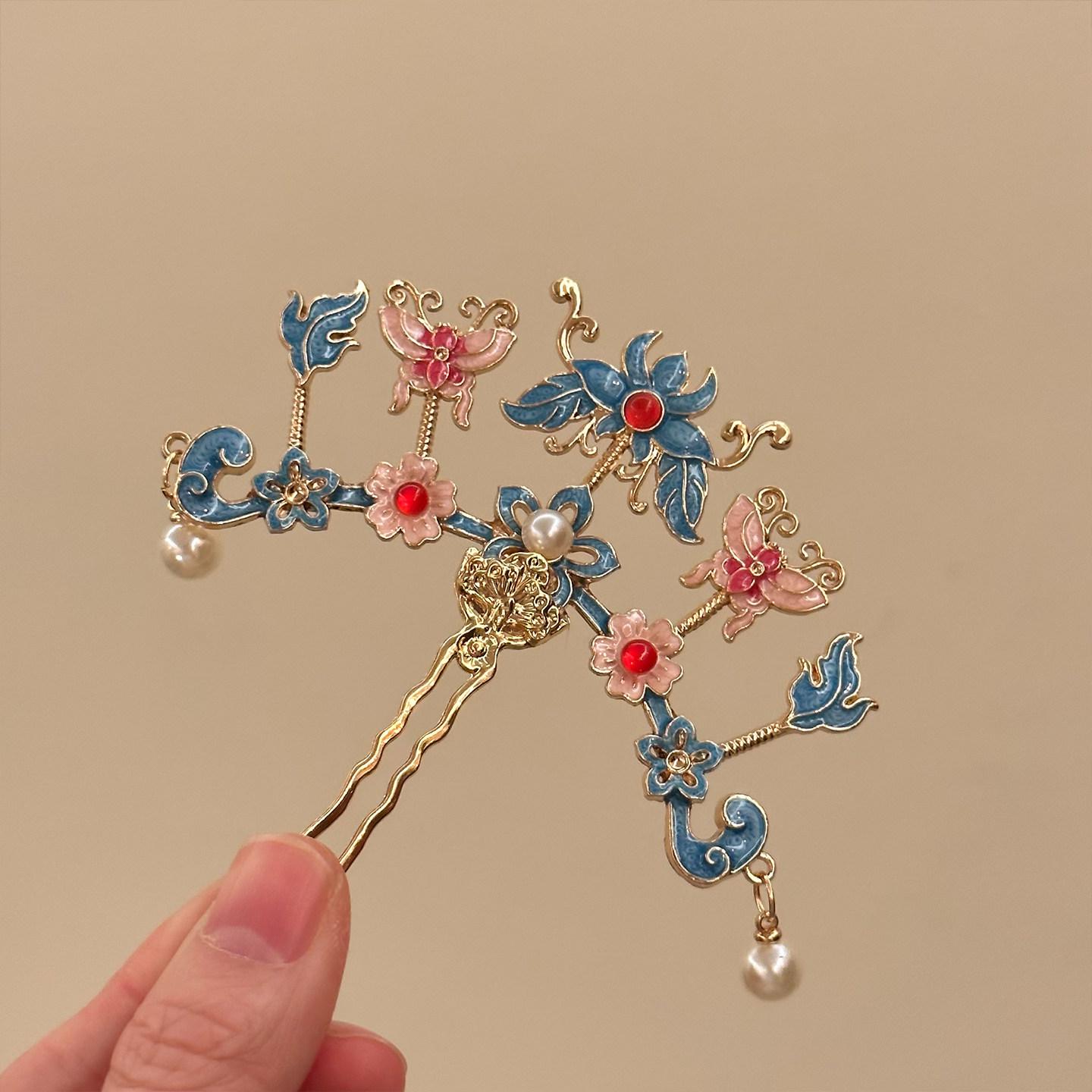 New Year High-End Chinese-Style Butterfly & Pearl Acrylic Hair Stick Pendant