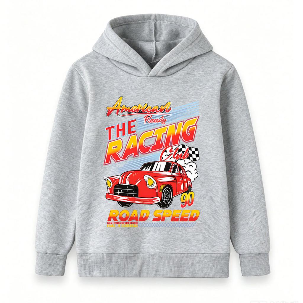 Kids Boys Girls Pullover Hoodie, Vintage American Racing Car Club 90s Road Speed Print Casual Soft Hooded Sweatshirt for Daily Outdoor Sport Wear