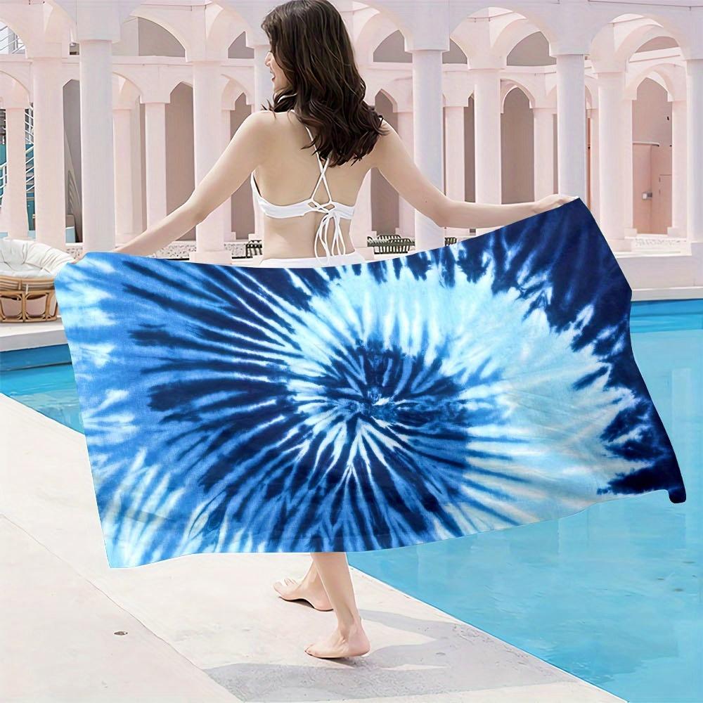 Blue Tie-Dye Microfiber Beach Towel Sandproof Waterproof 2D Flat Printed Summer Vacation Bath Blanket Pool Mat For Adults