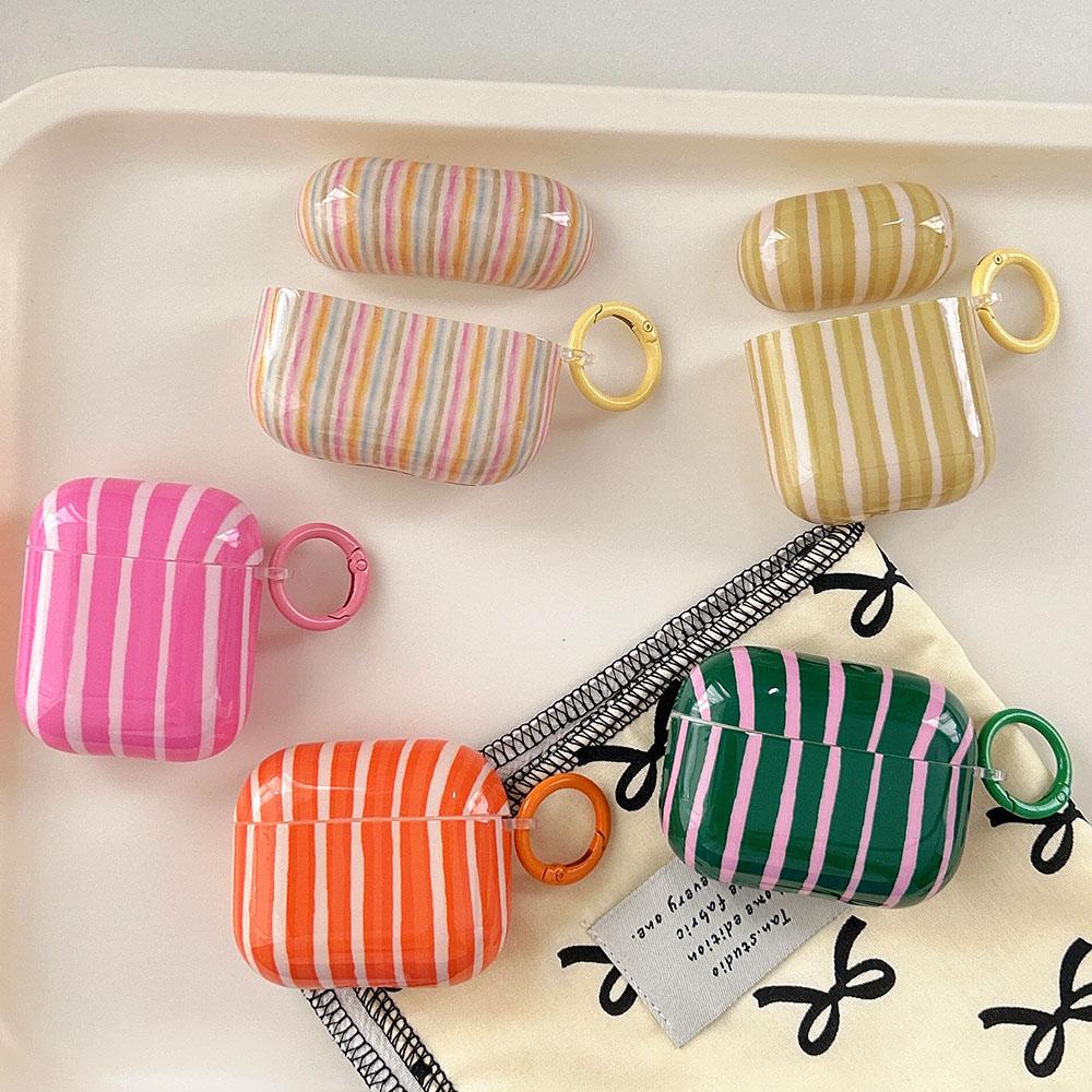 Dopamine Simple Collision Stripes Splicing Soft Earphone Case For AirPods 4 Cover For AirPods 1 2 3 Pro 2 2nd