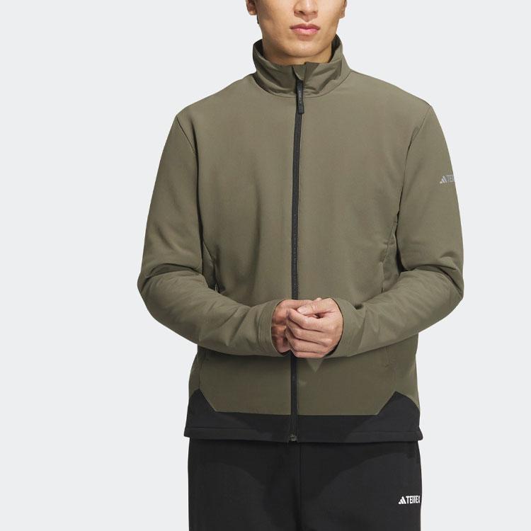 Adidas Logo Print Stand Collar Jacket Unisex Jacket Rock-Layer-Olive-Green HY4701