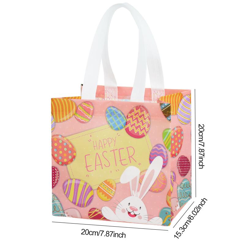 6Pcs Happy Easter Gift Bag Nonwoven Fabric Rabbit Eggs Cookies Candy Packaging Bag Kids Favors Easter Party Decoration Supplies