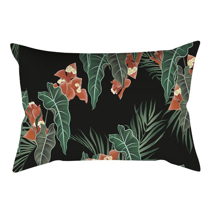 Home Flower and Green Plant Rectangular Waist Pillowcase, Peach Skin Velvet Digital Printed Throw Pillow, Office Waist Cushion Cover