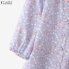 ZANZEA Damen Lässige Runde Hals Polka Dot Druck Locker 3/4 Ärmel Bluse