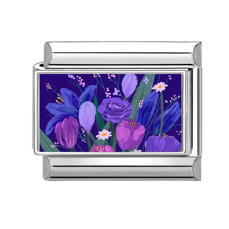 Romantic Flower Purple Flower Hyacinth Italian Charms Fit 9mm Stainless Steel Bracelet DIY Jewelry Gift