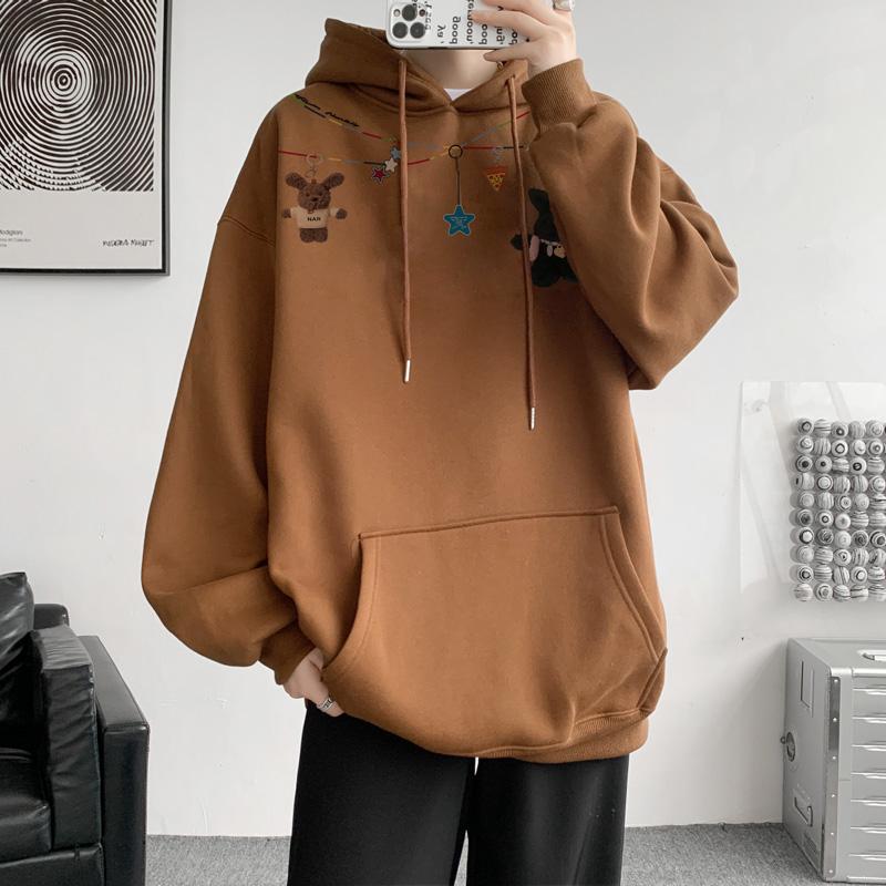 

Осень Зима Винтажный Свободный Худи Мужской Модный Принт Повседневный Худи Y2K Уличная Одежда Толстовки 2XL кофейный