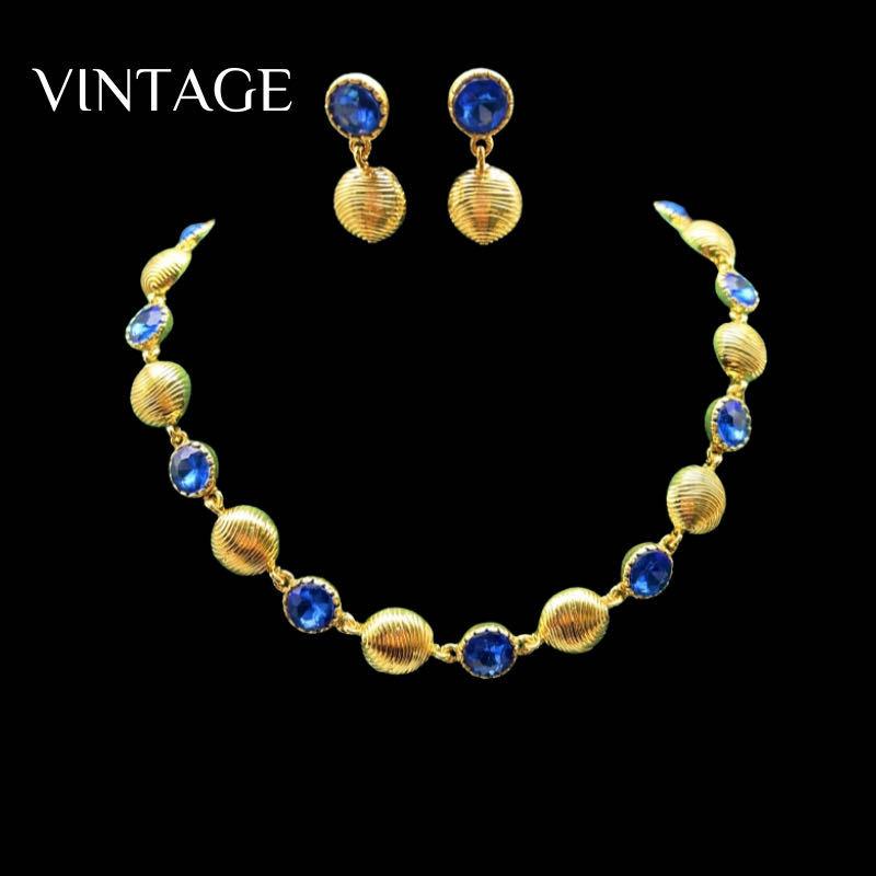 

Electroplated real gold temperament versatile round three-dimensional high-end black royal blue necklace set