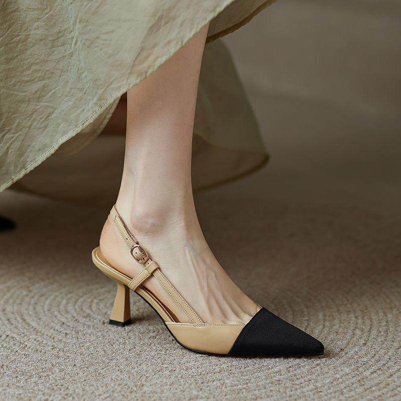 2025 design sense careful machine French small fragrant style color matching stiletto high heels pointed tip absolute child empty single shoes sandals