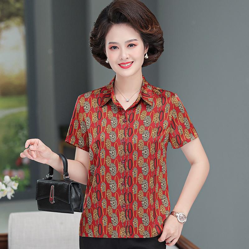 Grandma's Mulberry Silk Short-Sleeve Summer Top for Middle-Aged and Elderly Women