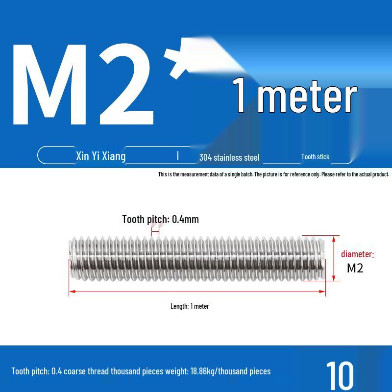 304 Stainless Steel Full Threaded Rod, 1 Meter, available in sizes M3, M6, M8, M10, M12.