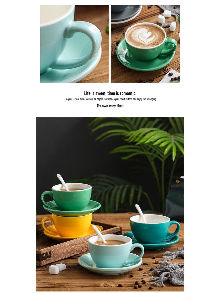 300ml Großes Keramik Cappuccino & Latte Kaffeetassenset - Eierblumen-Design