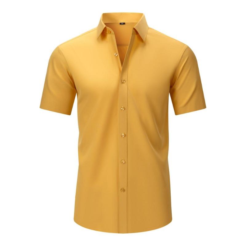 Heren Kortmouwig Effen Non-Iron Kreukvrij Grote Maat Business Casual Overhemd