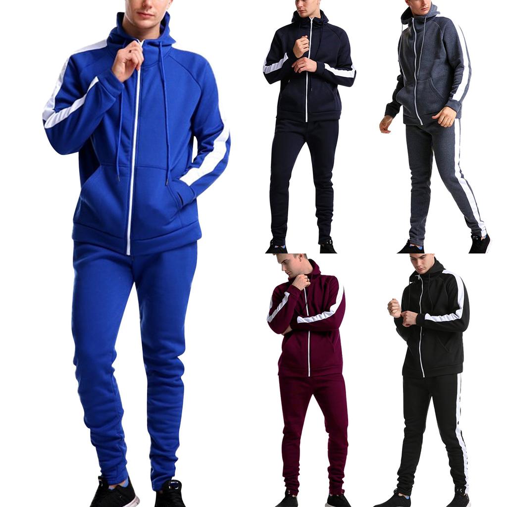 Men's Hooded Casual Two-piece Color Blocking Oversize Loose Cardigan Hooded Sports Suit