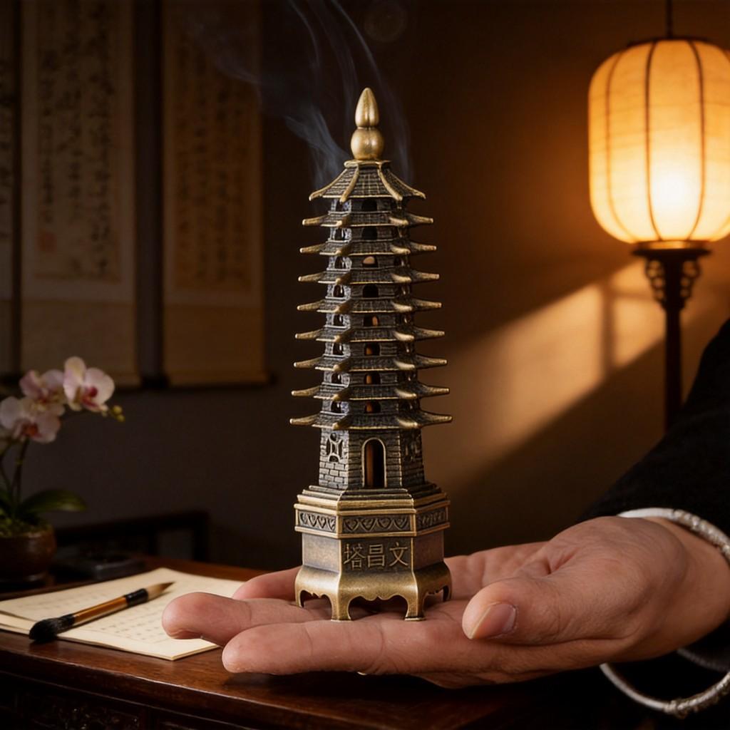 Classical Alloy Wenchang Tower Incense Burner For Home Office Decor And Spiritual Use