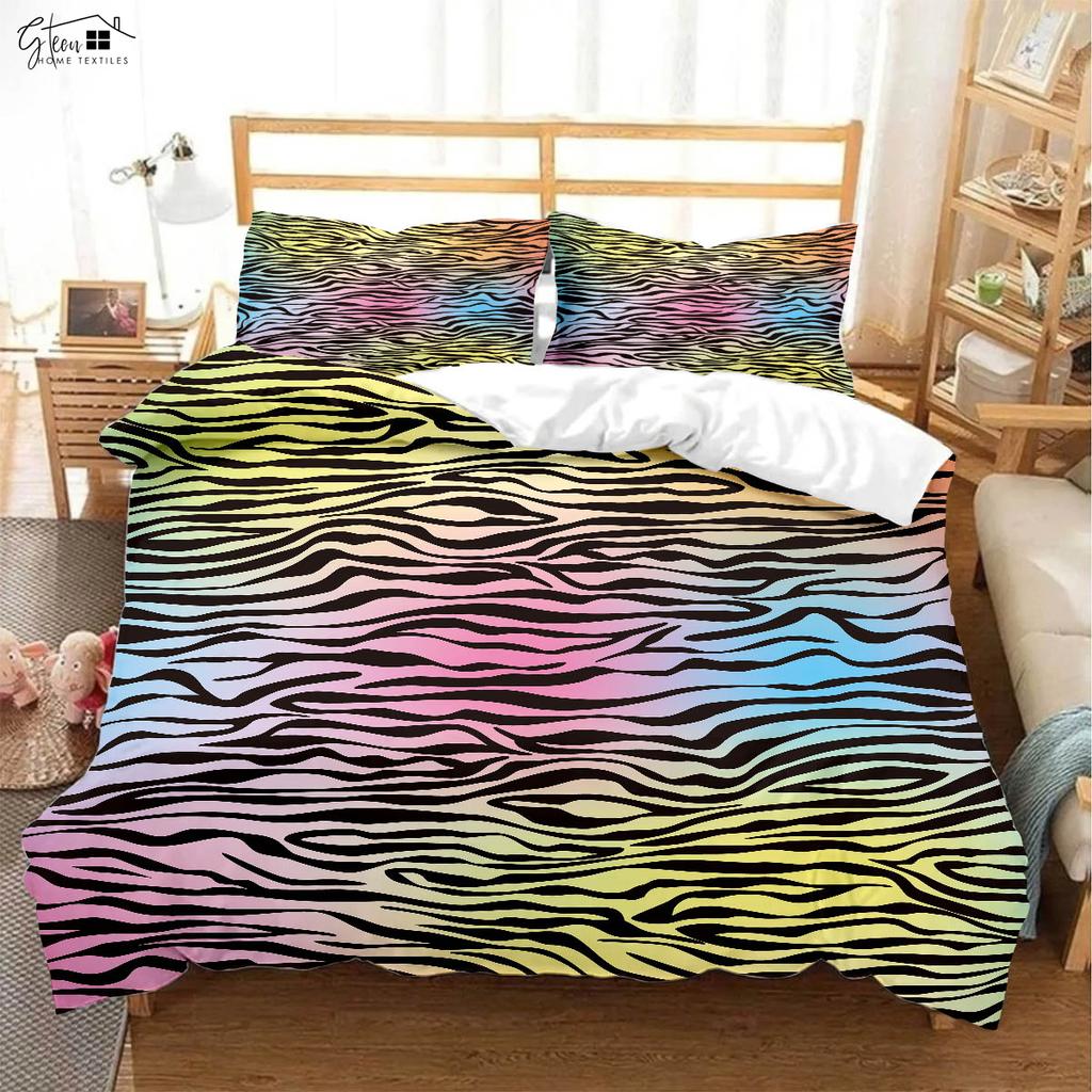 Leopardenmuster Schwarzweiß Kuhmuster Tierfell 3D-Druck Bettbezug Bettwäsche-Set Bettbezug Kissenbezug Dreiteiliges Set