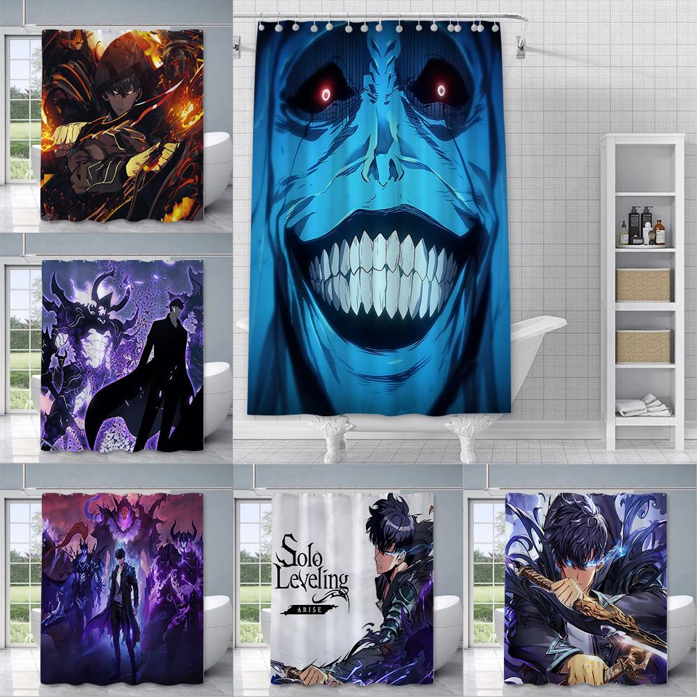 Solo Leveling Shadow King Shower Curtain Waterproof Polyester Fabric Paint Bath Curtains Home Bathroom Decor Curtain With Hook