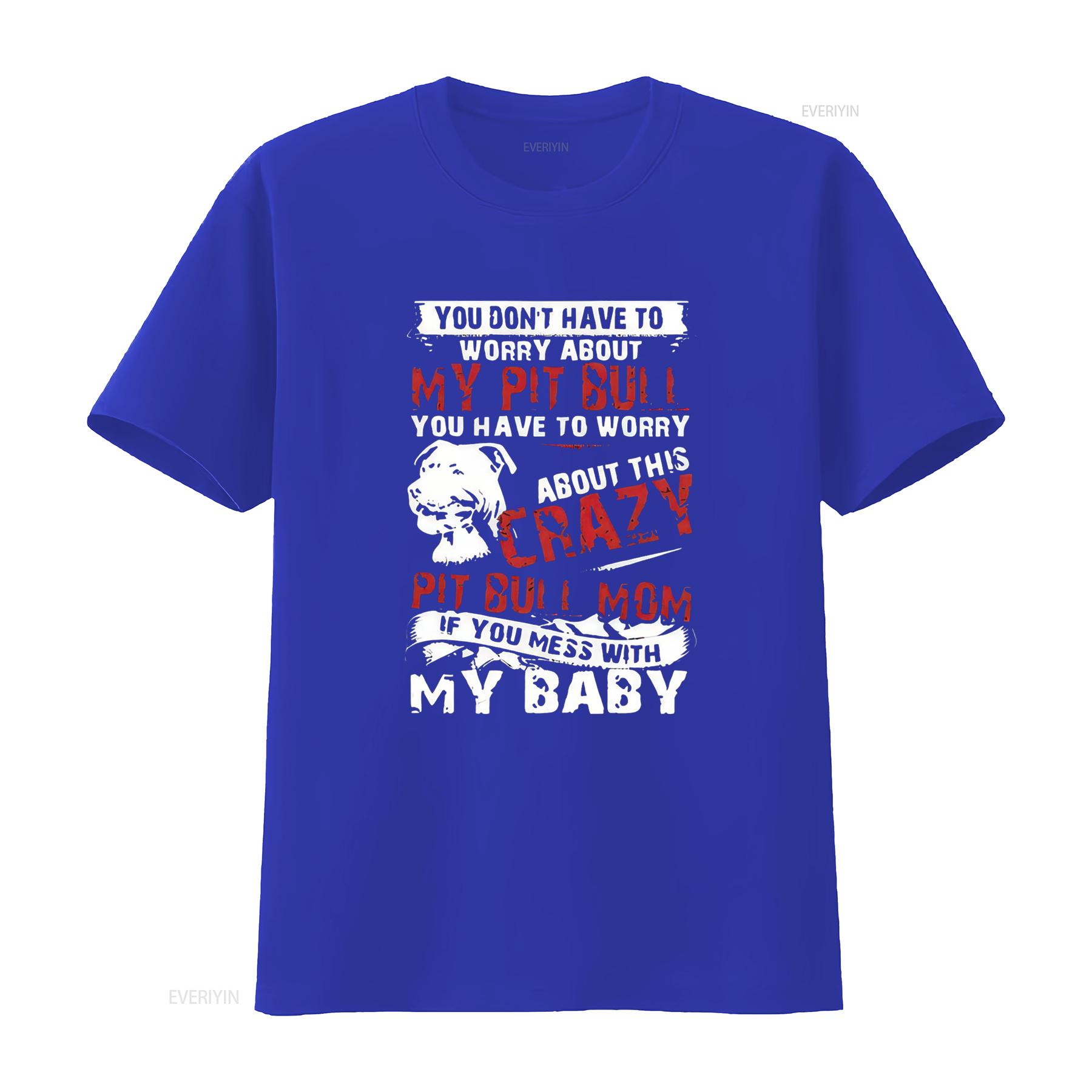 Pitbull Summer T Shirt Crazy Mom Round Neck Casual Tops vintage Washed designer clothes fashion Breathable Soft streetwear S
