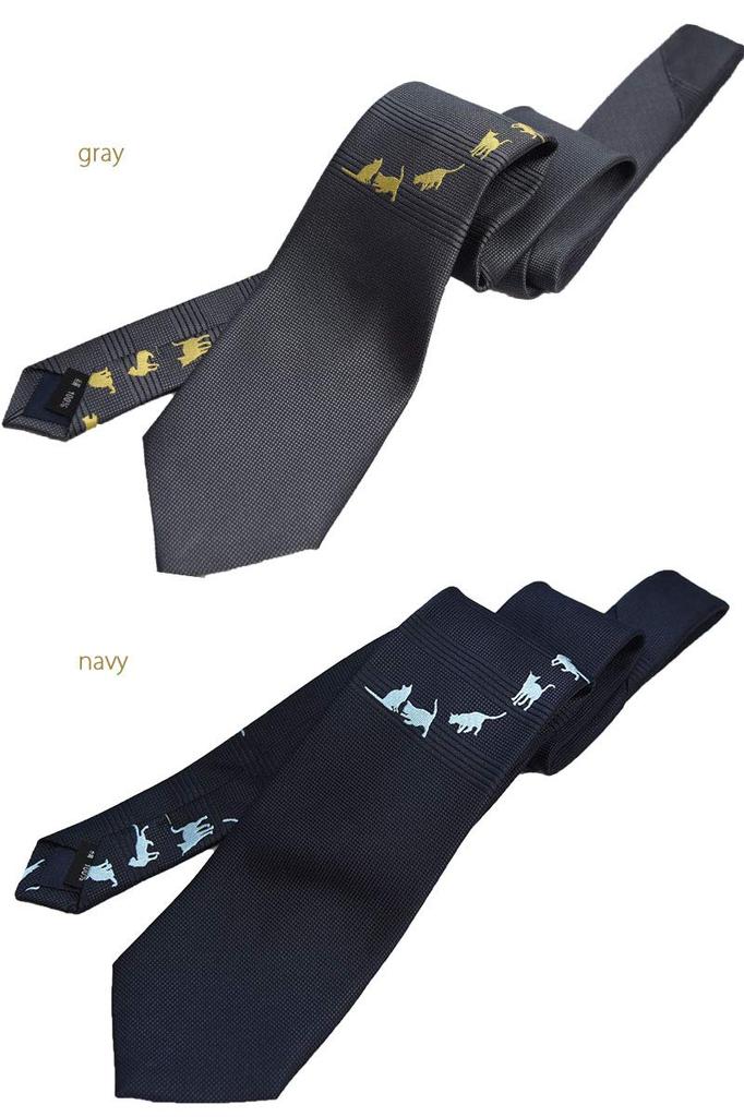 Yukii Cat Made In Luxury Panel Necktie with Gift Japanese Cat Motif Necktie, Stylish, Japan, Nishijin-ori, 100% Silk, Wrapping, Business, Pattern,
