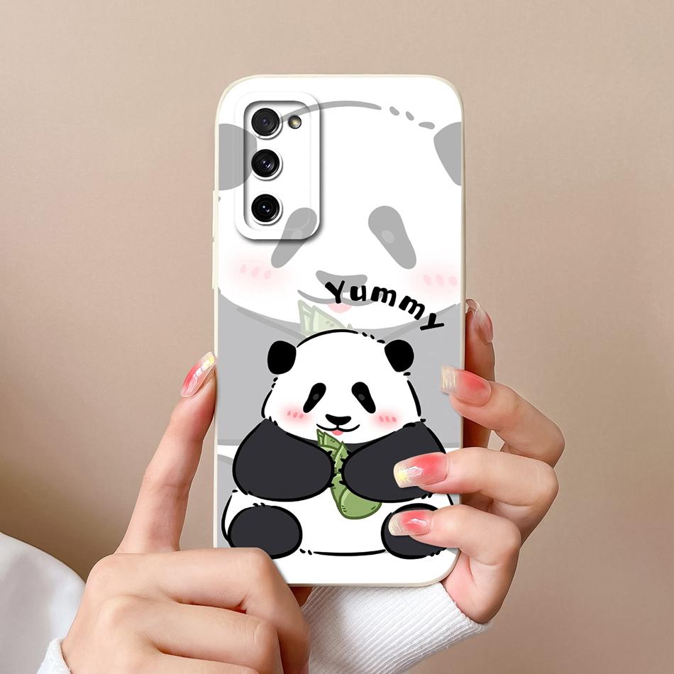 Custodia Per Samsung S20 FE Plus Ultra Gatto Panda Copertura Posteriore Per Samsung Galaxy S 20 Protezione Fotocamera Custodie in Silicone Liquido per Telefono