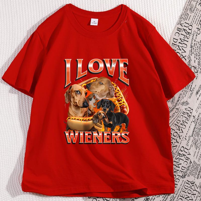 Lieber mit meinem Wiener spielen Grafik T-Shirts Lustiges Dackel Hundet-Shirt Gedrucktes Baumwoll Kurzarm Rundhals T-Shirts