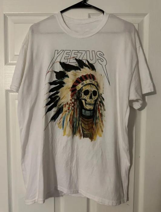 Yeezus Tour Kanye West Indian Chief Skull T-Shirt Rap Graphic Tee S-5XL S