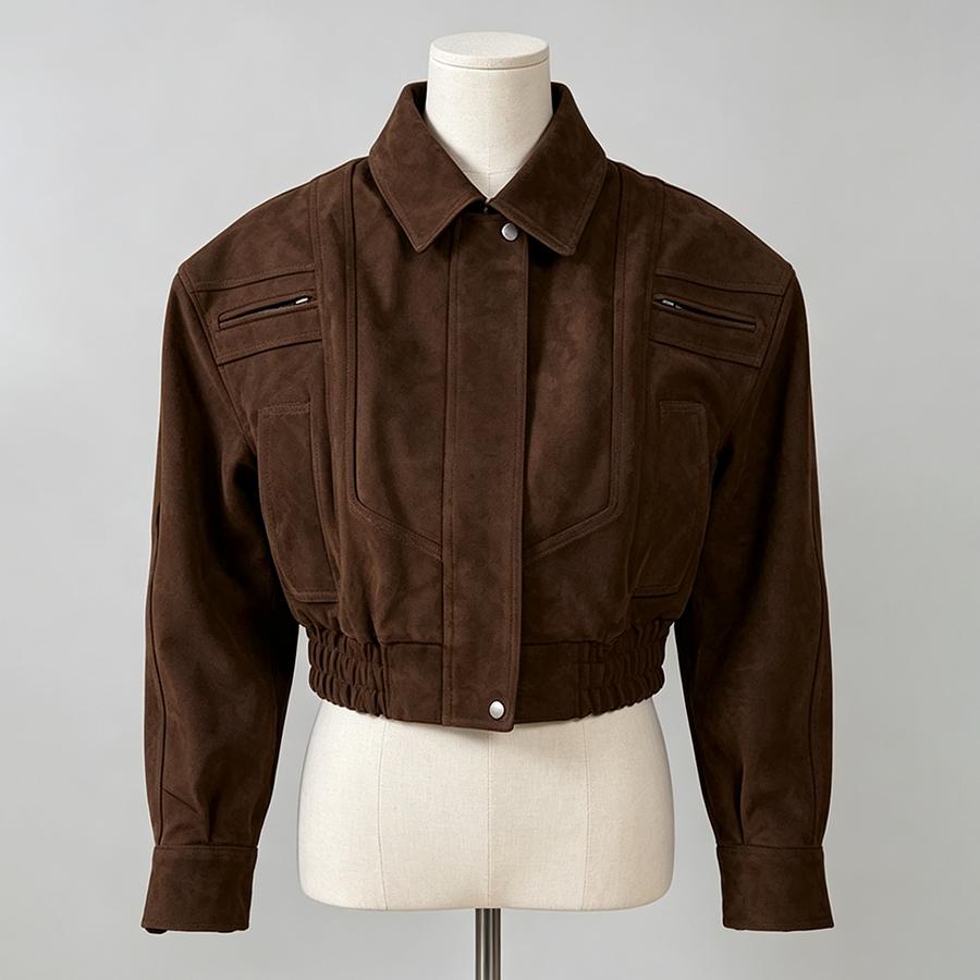 Women Faux Suede Cropped Jacket Lapel