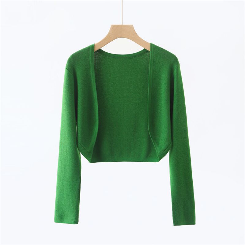 

Extrafine Wool V Neck Cheongsam Outerwear without Buckle Cardigan Spring & Fall Green One size