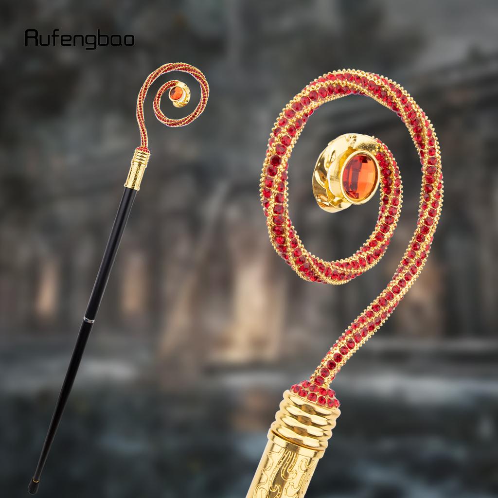 Golden Red Hanger Red Diamond Fashion Stick Decorative Cane Elegant Fashion Cane Cosplay Alloy Crosier Vintage Stick 90cm