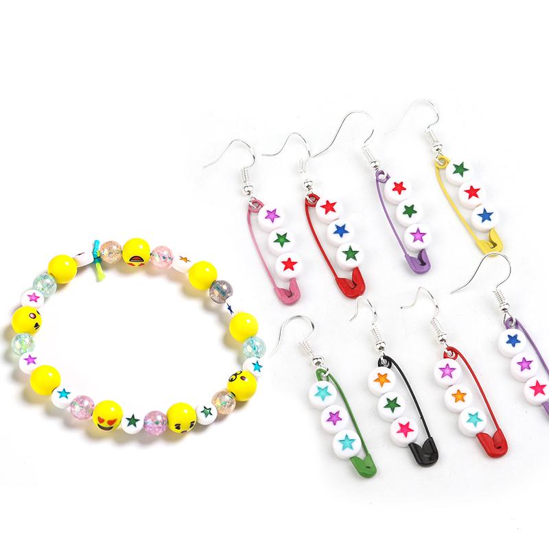 100pcs/Lot Acrylic Beads Flat Circular Shape Colorful Star Beads Loose Beads For DIY Jewelry Bracelet Necklace Accessory
