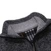 Ribbed Cuffs Long Sleeve Knitted Sweater Shrink Resistant Zipper Neck Lapel Winter Sweater Male Clothing