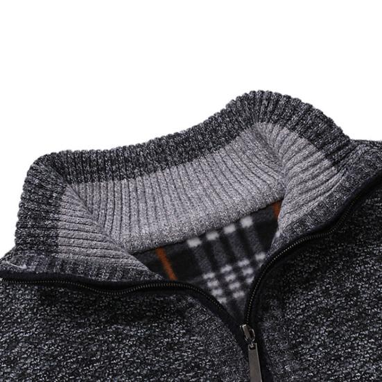 Ribbed Cuffs Long Sleeve Knitted Sweater Shrink Resistant Zipper Neck Lapel Winter Sweater Male Clothing
