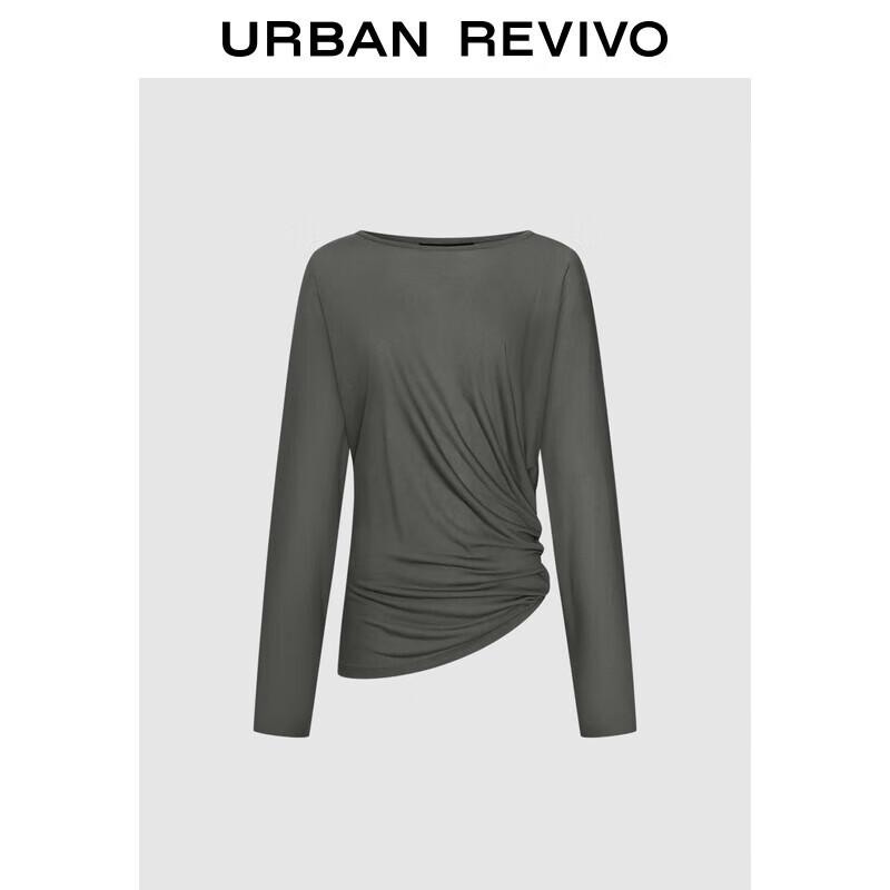 UR 2025 Autumn Women s Irregular Pleated Long-Sleeve T-Shirt M