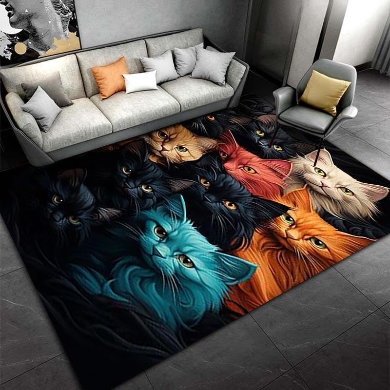 Colorful Cat Portrait Print Carpet, Multicolor Artistic Home Decor Suitable for use as an anti-slip for living room bedroom sofas