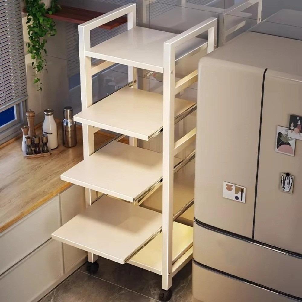 Pull-Out Design Kitchen Storage Rack Space Saving Multi-Tier Shelves Kitchen Organizer Rack Sturdy Construction Rolling Cart